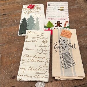 Christmas kitchen towels, Be Grateful Beige and Blue Kitchen Towels